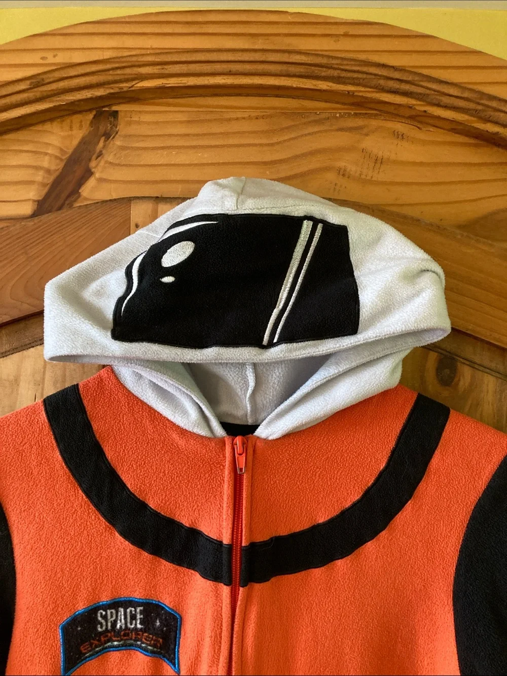Boys Cat & Jack orange astronaut one piece hooded pajamas size L (12/14)